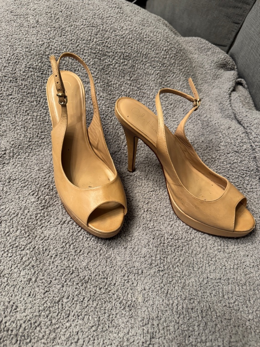 Cole Haan Tan Slingback Peep-Toe Heels with platform